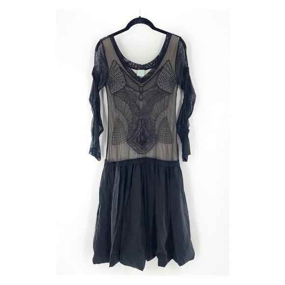 LEGATTE JEANS SAVE the QUEEN Embroidered Drop-Waist Dress Black